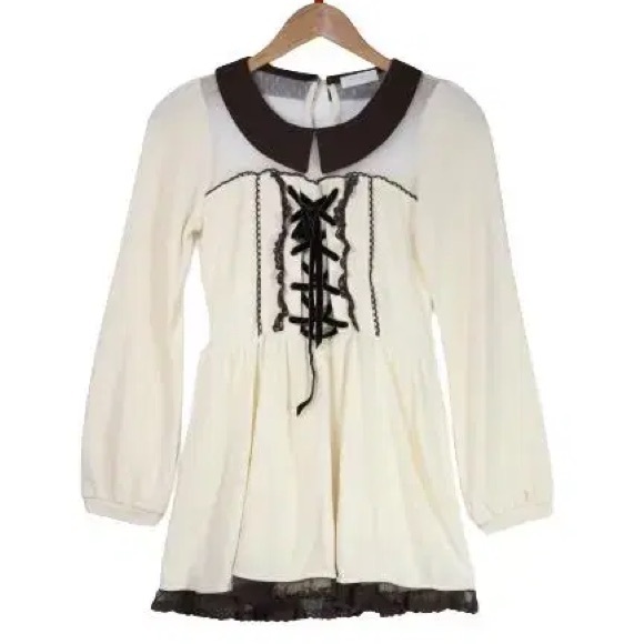 LIZ LISA Dresses & Skirts - Liz Lisa Babydoll Lolita Cream & Brown Dress with Ribbon and Lace Details